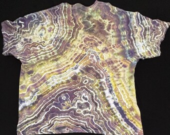 Geode Tie Dye Shirt, Plum Purple Ice Dye Tee, Boho Festival Wear, Wearable Art Size XXL