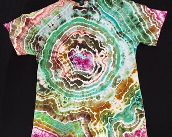Geode Tie Dye Shirt, Ice Dyed Forest Green Pink Boho Tee