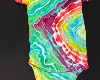 Geode Tie Dye Baby Bodysuit, Rainbow Ice Dye Onesie, Boho Art, 12 Months