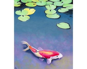 Koi Fish in Pond original pastel painting framed