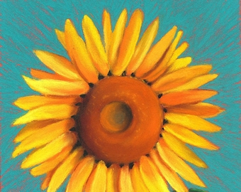 Sunflower Burst colorful pastel original painting