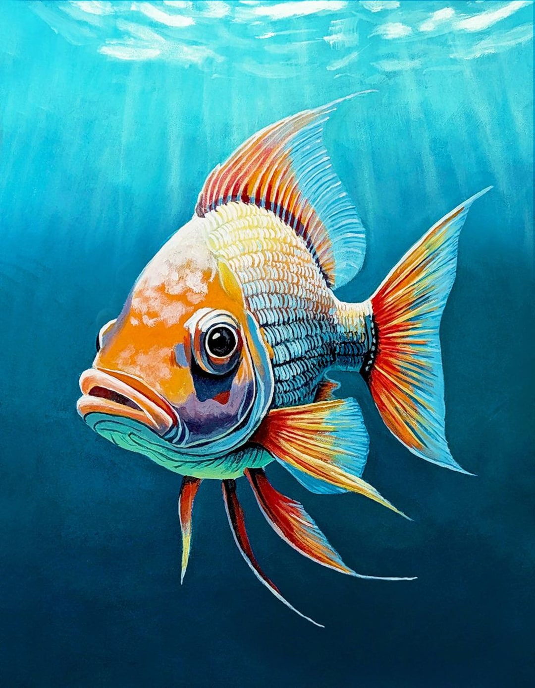 Fish Painting Colorful Fantasy Fish Stretched Canvas 18x24 In - Etsy