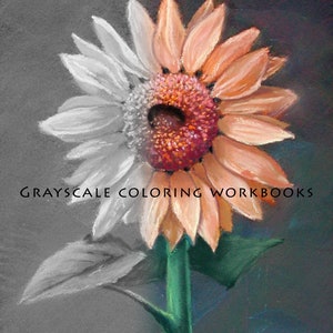 Printable Adult Grayscale Coloring Images, Sunflower and Teapot, instant download PDF