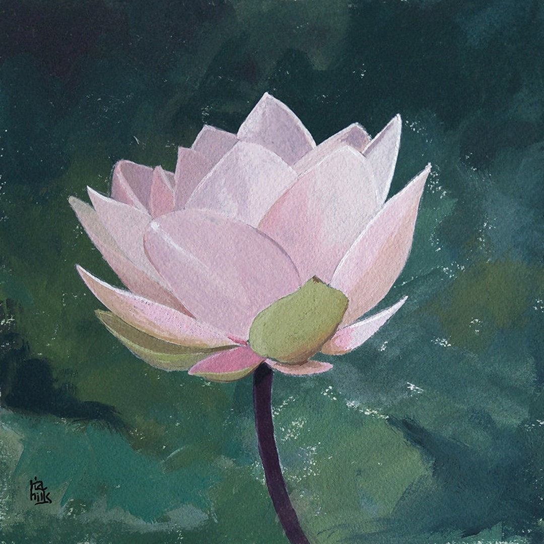 ピンクの蓮の花の絵画オリジナルアート - Etsy 日本