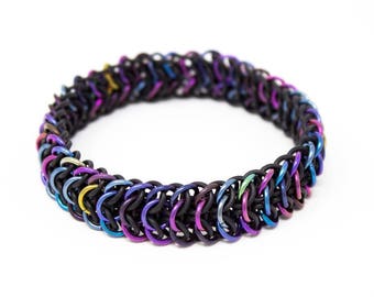 Chainmail Niobium interwoven stretch bracelet