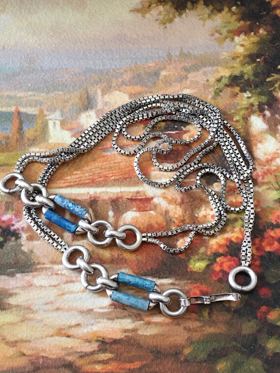 Stylish long silver double chain necklace
