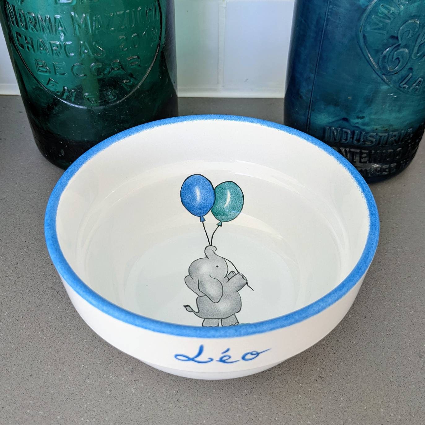 Bol Faïence Blanche Personnalisable avec Motif Éléphant, Cadeau Noël, Naissance, Baby Shower, Annive