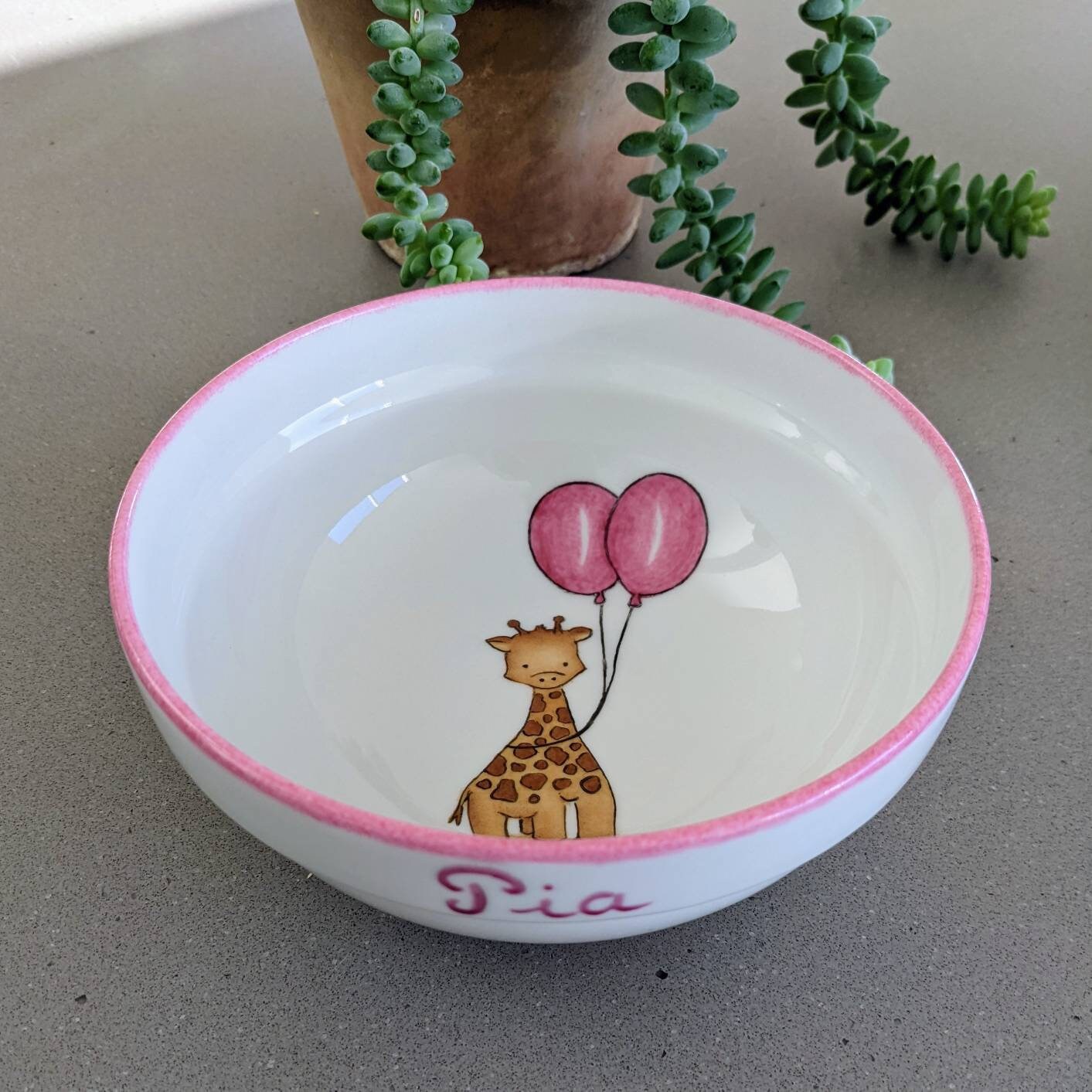 Bol Personnalisé Porcelaine Peint à La Main, Motif de Girafe, Cadeau Personnaliser Pour Naissance, B