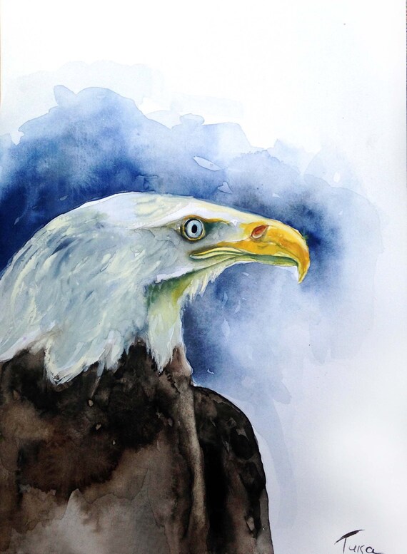 Original Watercolor Bald Eagle Painting Eagle Wall Art Gift Etsy