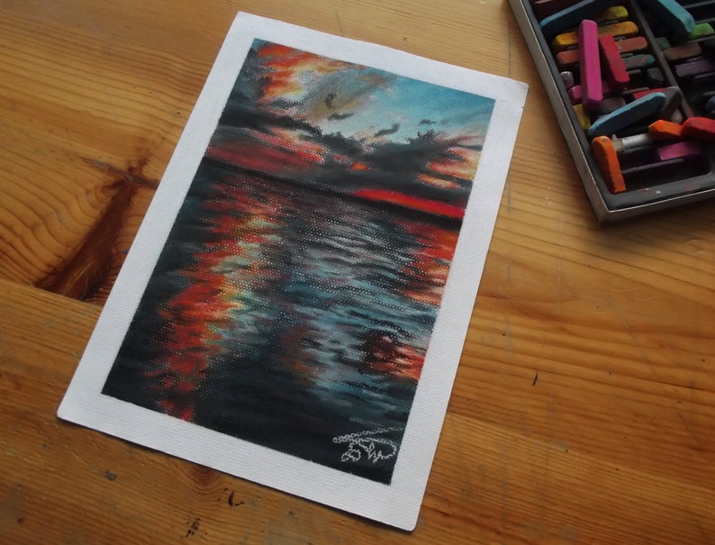Colorful Sunset Reflecting Over The Sea Pastel Seascape Etsy