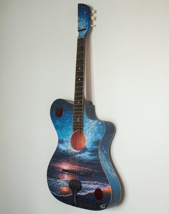 Guitarra pintada a mano Guitarra acústica antigua original | Etsy México