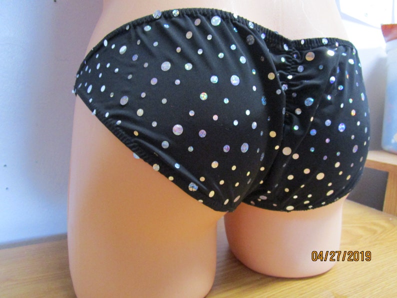 Men/'s Lycra with Silver Metallic Dots Cinch Butt Bikini Man Panty Sissy Man LGBT