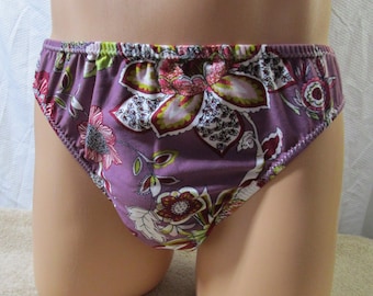 Dusty Purple Floral Brushed Knit Bikini for Men, No Trim - Size 36-39"