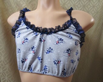 Mouse Print Soft Cotton Knit Prints Sissy Long Training Bra For Men - Size 44-47"