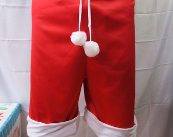 Größe 91-91 cm - Rote Satin Bloomer Shorts - 23 cm Schrittlänge, Weiße Samt Manschetten, Nikolaushose