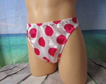 White with 2" Polka Dot Satin Thong, Medium Flat for Men - Sizes XXS - 5XL