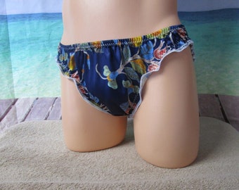 Kimono Satin Prints Bikini Man Panty, Ruffled Legs, No Trim - Custom Made