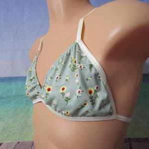 Brushed Knit Prints, String Bikini Bra, 3/8" Colored Trim & Straps