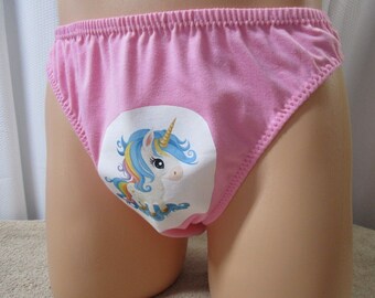 Candy Pink Cotton Knit, Classic Man Bikini, Unicorn Decal, No Trim - Size 40-43"