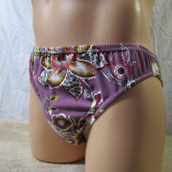 Bikini tanga coquin en tricot brossé à fleurs violet poussiéreux pour homme, sans bordure - Taille 36-39"