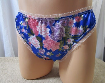 Satin Prints Bikini Man Panty, Organza Ruffle Trim - Custom Made