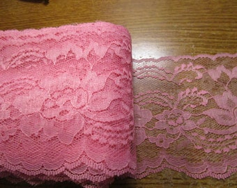 Pink Scalloped Lace Trim - Single Edge, 4" Wide - 2 or 5 Yards, Sew on