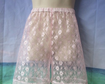 Light Pink Sheer Silky Lace Boxer Shorts w/Lace Trim 6" Inseam - Size 28-31" + more