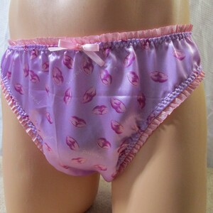 Satin Prints Bikini Man Panty, Spaced 1" Lace Butt, Silk Ruffle Trim - Custom Made