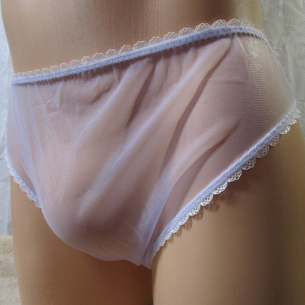 Culotte hipster brésilienne transparente en résille pour homme, bordure à picots blancs - Taille 32-35"