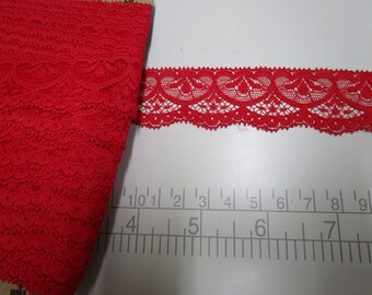 Red Scalloped Lace Trim - Single Edge, 1" Wide - 2 or 5 Yards, Sew on