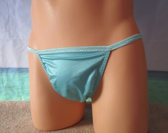 Satin Spandex Medium Front Low Cut Tanga String Man Bikini, Scrunch Butt - Sizes XS - 5XL