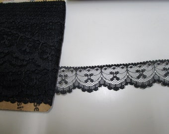 Black Scalloped Lace Trim - Single Edge, 1" Wide - 2 or 5 Yards, Sew on