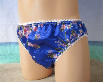 Kimono Satin Prints Bikini Man Panty, Picot Trim - Custom Made