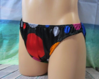 NEW Item**** Satin Rainbow Polka Dots Print Bikini for Men, Satin LINED Front - Sizes XXS-5XL