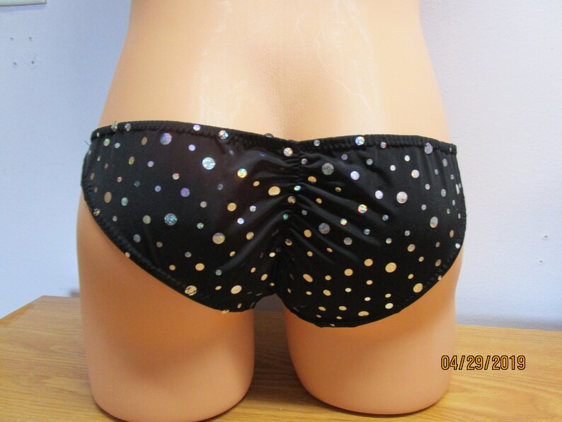 Men/'s Lycra with Silver Metallic Dots Cinch Butt Bikini Man Panty Sissy Man LGBT
