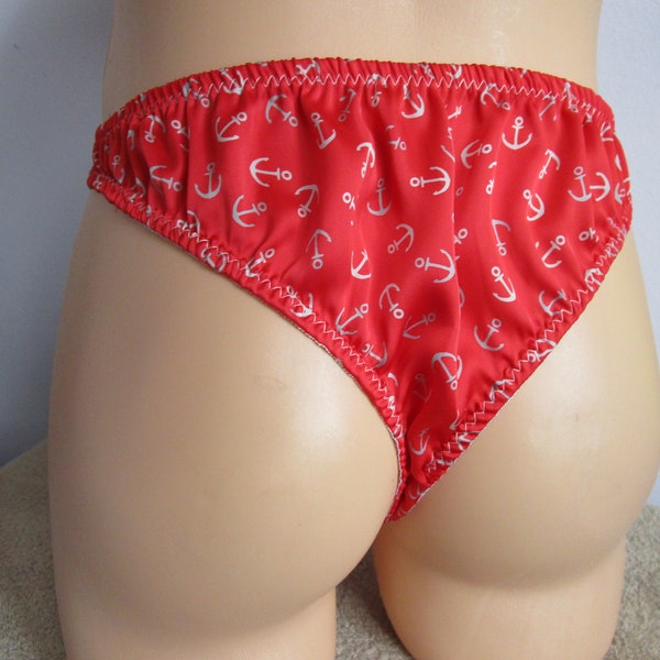 Semi-tanga/tanga Anchors en satin rouge, devant homme moyen, aucune bordure, tailles XXS-5X