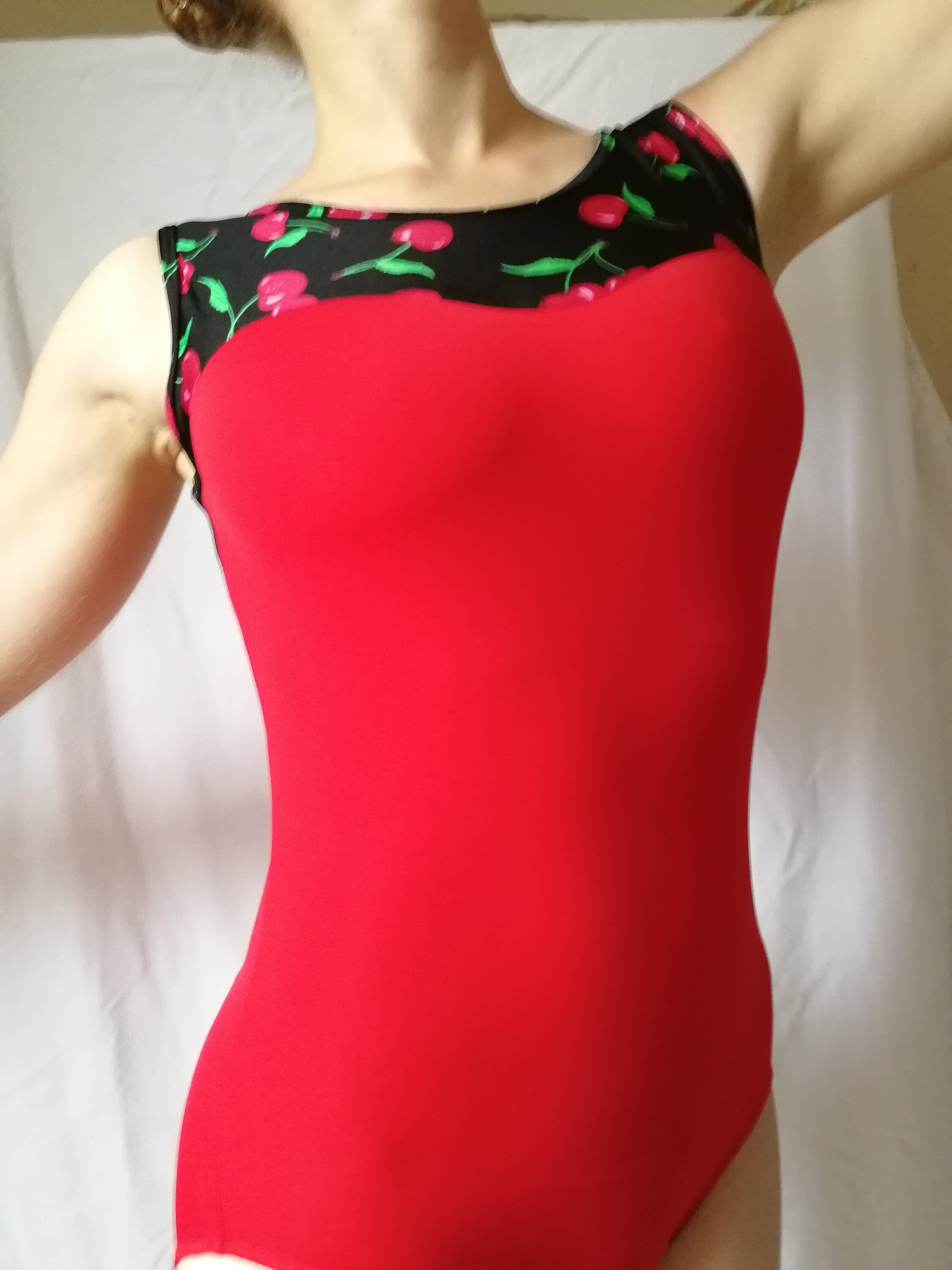 Printed red dance Leotard sweetheart neckline handmade Etsy