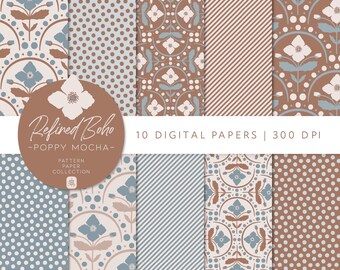 Mocca Poppy Digitales Papier: Raffinierte Boho Muster (30 x 30 cm Download)