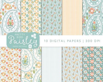Pretty Bird Paisley - digitale Papier Musterkollektion - 30 x 30 cm Download - für Scrapbooks und zum Kartenbasteln