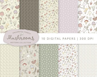 Pilz druckbare Papiere, digitaler Download papier in 12x12 Zoll, Natur Hintergrund, Cottagecore, Scrapbook, Kartenherstellung