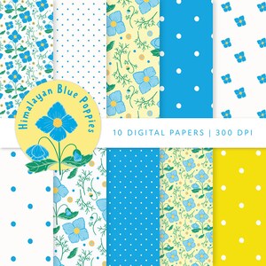 Lovely blue poppy printable papers, wildflower digital download paper in 12x12 inches, floral papers, scrapbook, planner