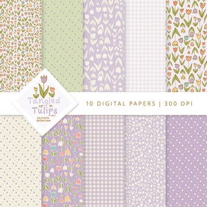 aggrovigliato in carte stampabili Tulips Volume 5, carta da download digitale fiore in 12x12 pollici, sfondo botanico, carte floreali primaverili,