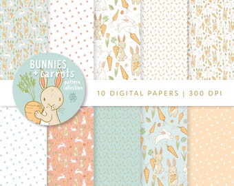 Bunny & Carrot Digital Paper: Spring Scrapbook Patterns (12x12 inches)