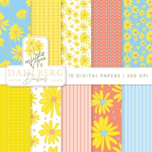 Yellow daisy printable papers, flower digital download paper in 12x12 inches, Dahlberg daisies, floral papers, scrapbook, planner