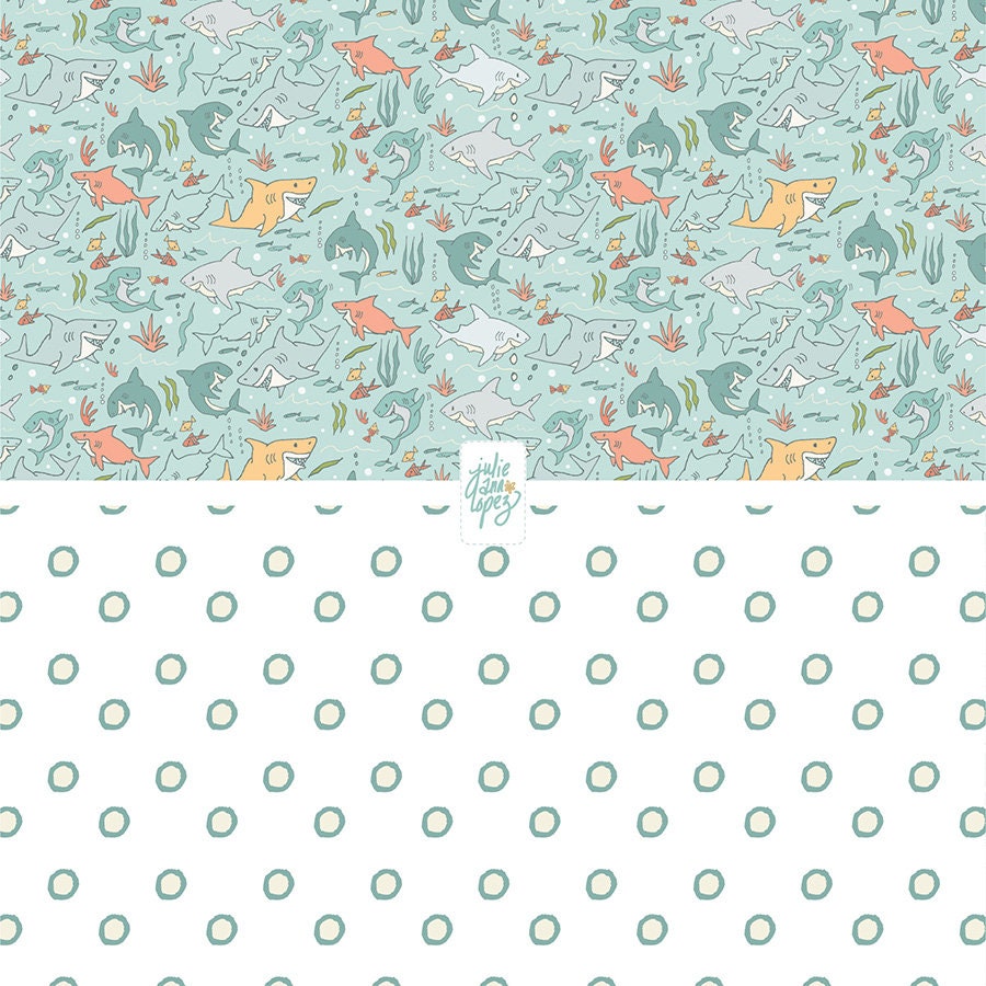 Cute Shark Printable Papers, Boys Birthday, Digital Download Paper in ...