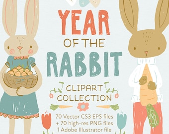 Jahr des Hasen Clipart, Print-your-own, digitaler download, Hase, Hase, Kartenherstellung, scrapbook, Ostern