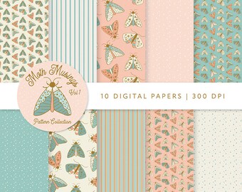 Motte Musings Digitales Papier: Blau & Rosa Muster (30x30cm) (Digitaler Download)