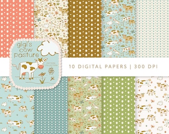 Cow Digital Paper: Farmhouse Scrapbook Backgrounds (12x12 inches) (Digital Download)