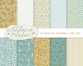 Wildblumen Wiese Digitales Papier: Cottagecore Scrapbook Papier (30x30cm)