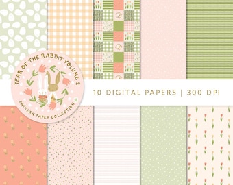 Jahr des Kaninchens Digitales Papier: Springtime Scrapbook Papier (30x30 cm)